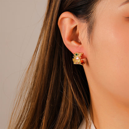 Irregular fashion design colorful zircon earrings - jewelryweilin