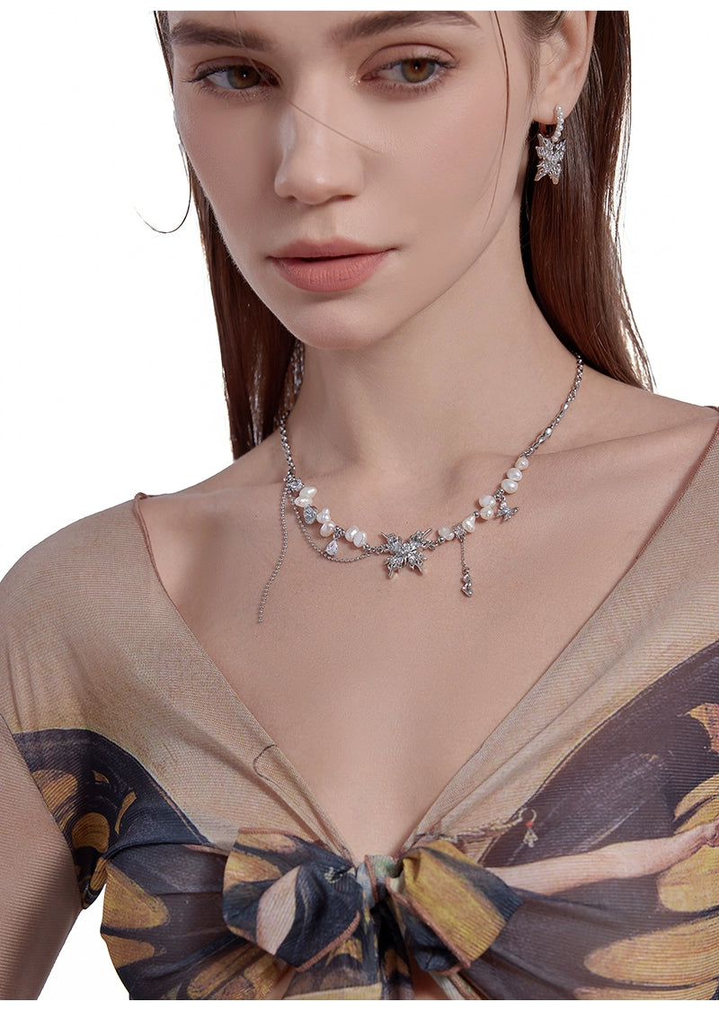 Baroque butterfly pearl necklace