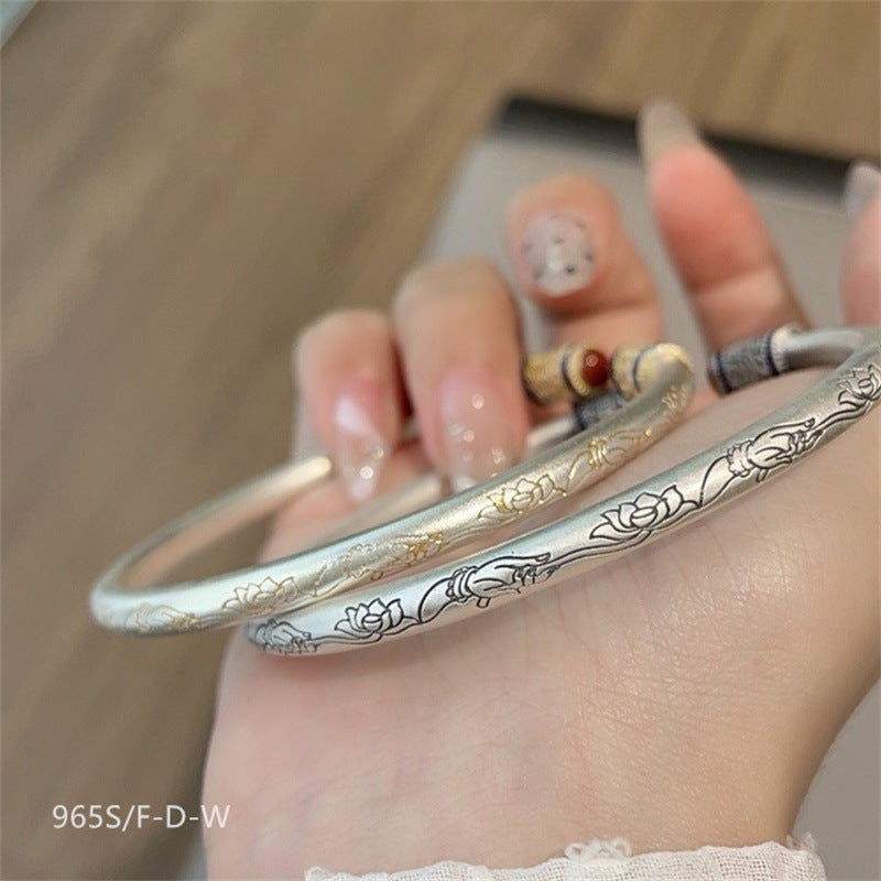 Chinese enamel pattern round stick sterling silver bracelet - jewelryweilin