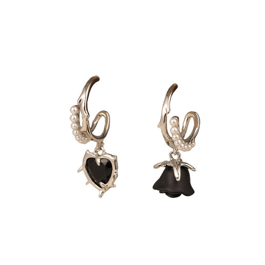 High-end retro heart flower pearl earrings - jewelryweilin