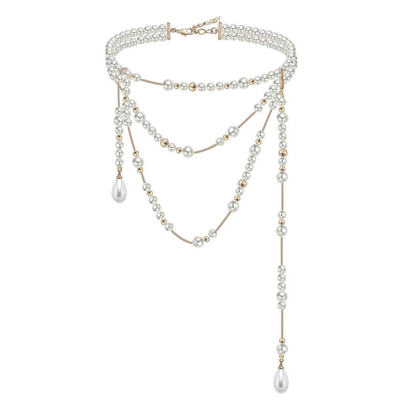 Highlight round pearl long pendant chain