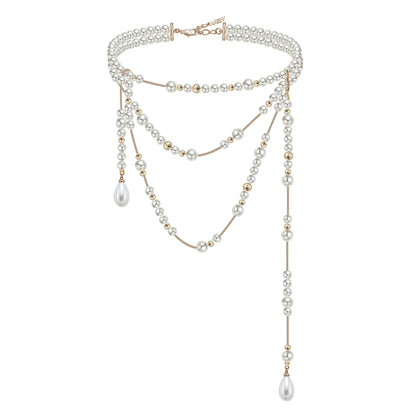 Highlight round pearl long pendant chain