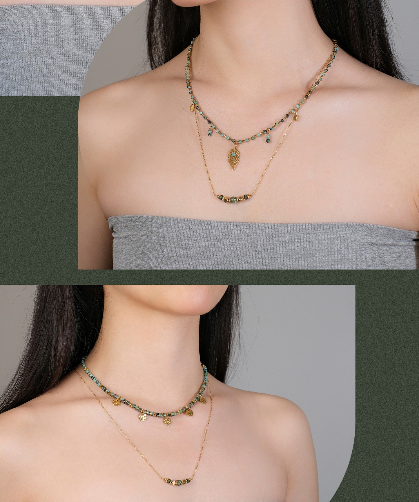 Ethnic-style green turquoise necklace