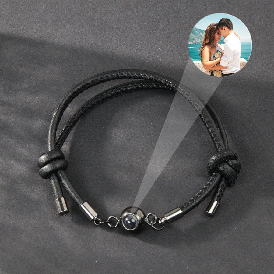 Photo projection leather cord bracelet