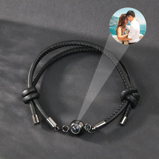 Photo projection leather cord bracelet
