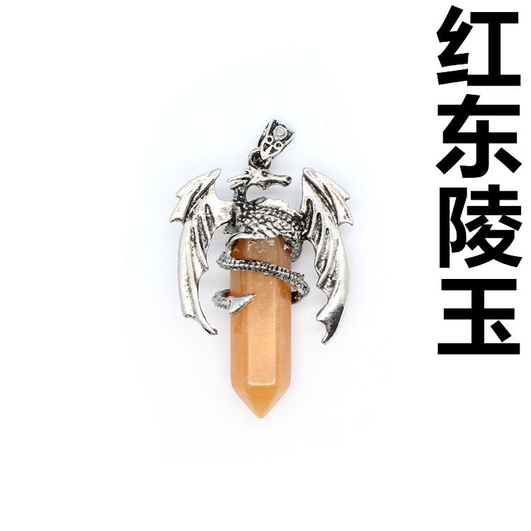 Vintage flying dragon hexagonal column crystal pendant