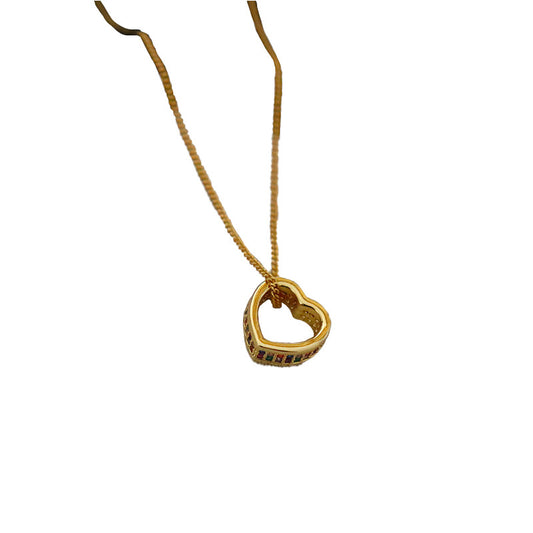 Women's simple personality colorful zircon heart necklace - jewelryweilin