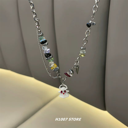 Hip Hop Black and White Ghost Beaded Necklace