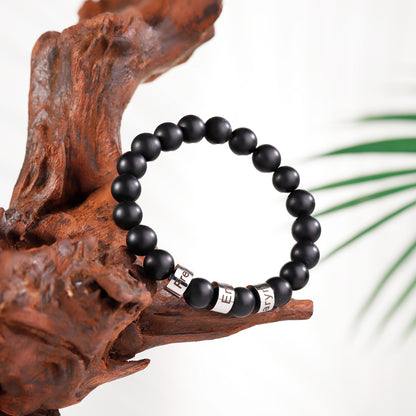 Men's engraved lava stone bead bracelet