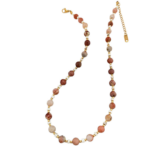 Novelty gradient color planet natural stone beaded colorful stacked lock necklace - jewelryweilin