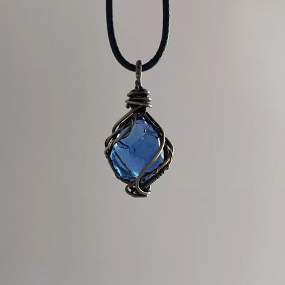 Wrapped blue protein crystal pendant necklace exquisite ornaments