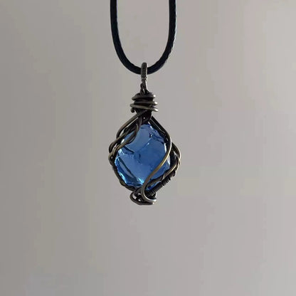Wrapped blue protein crystal pendant necklace exquisite ornaments