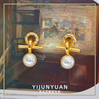 Elegant Vintage Zircon Freshwater Pearl Earrings - jewelryweilin