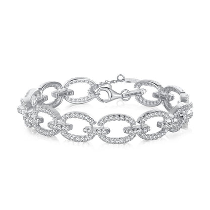 Sterling silver micro-inlaid zircon and full diamond pig nose hollow bracelet - jewelryweilin