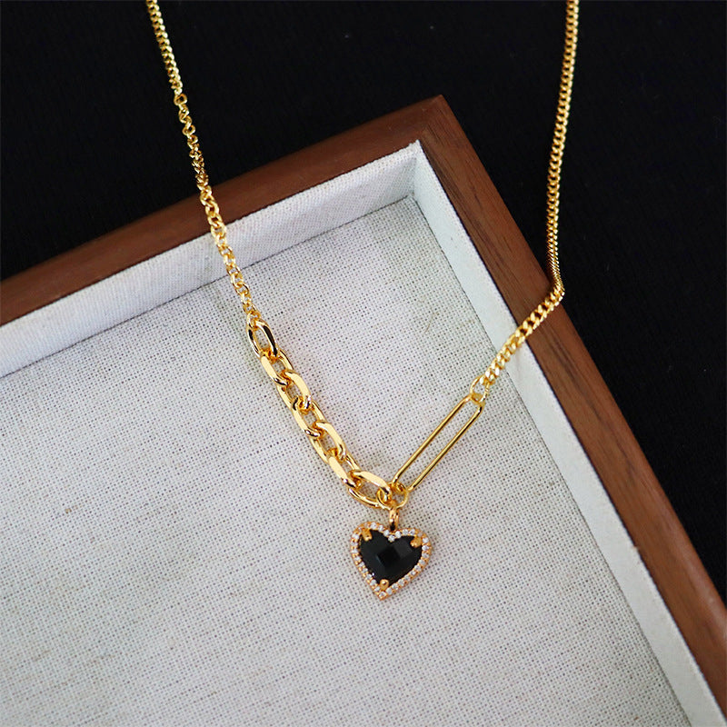 High-end black heart necklace for women - jewelryweilin