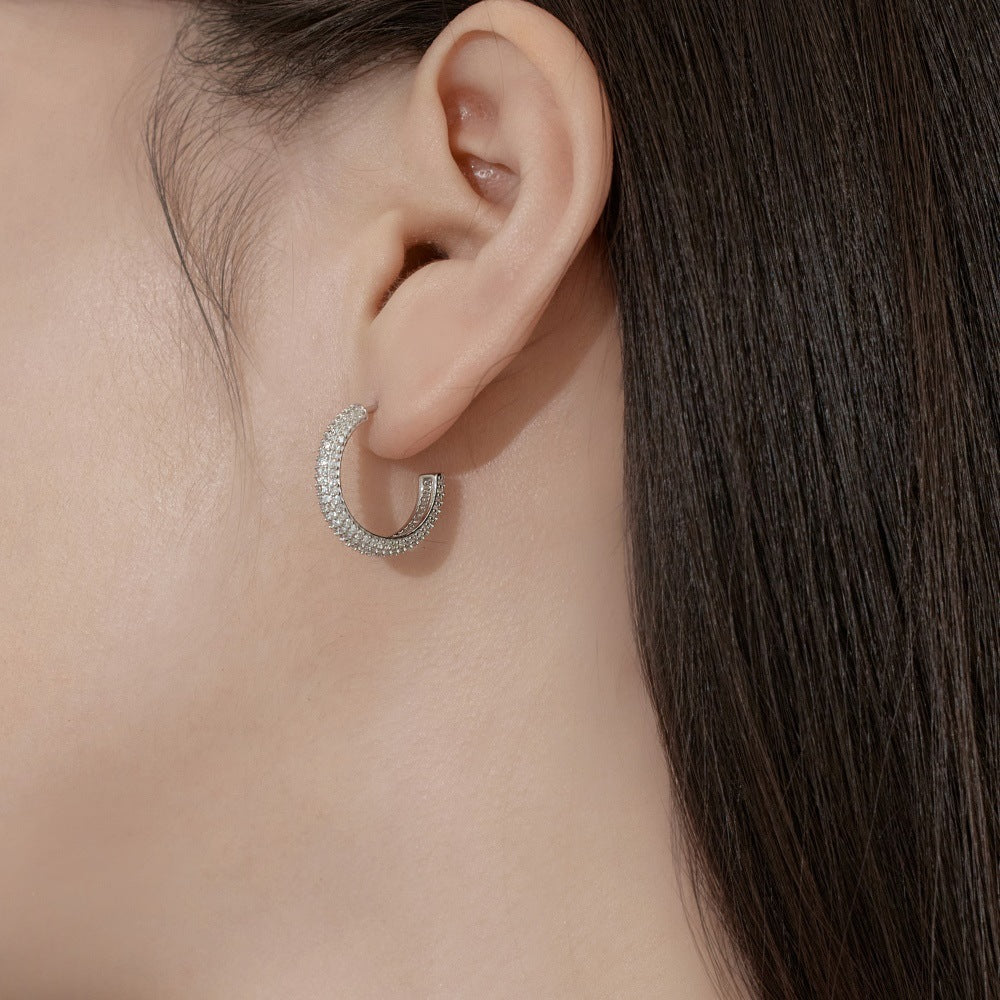 Fashionable and simple sterling silver zircon half hoop earrings - jewelryweilin