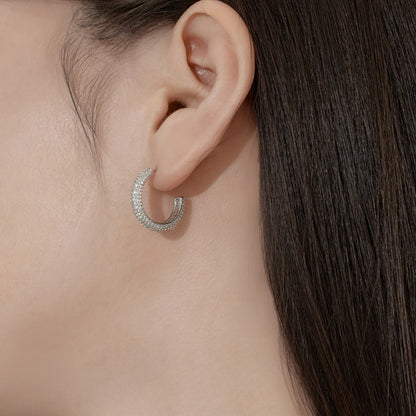 Fashionable and simple sterling silver zircon half hoop earrings - jewelryweilin