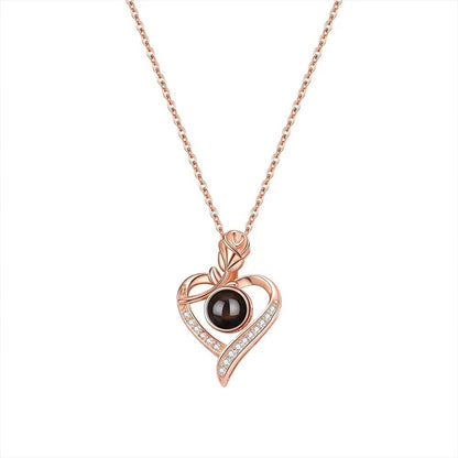 Photo projection heart rose necklace