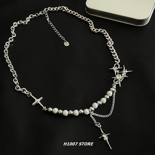 Hip Hop Star Reflective Pearl Necklace