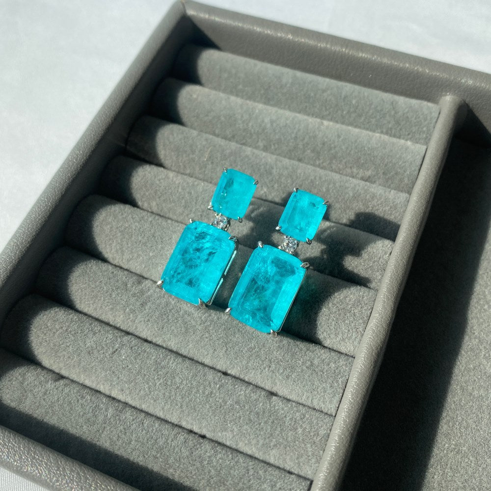 High-end clear blue earrings - jewelryweilin