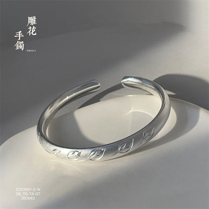 China Solid Sterling Silver Bamboo Leaf Open Bracelet - jewelryweilin