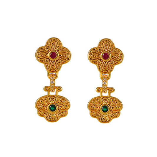 Chinese style retro four-leaf clover zircon earrings - jewelryweilin