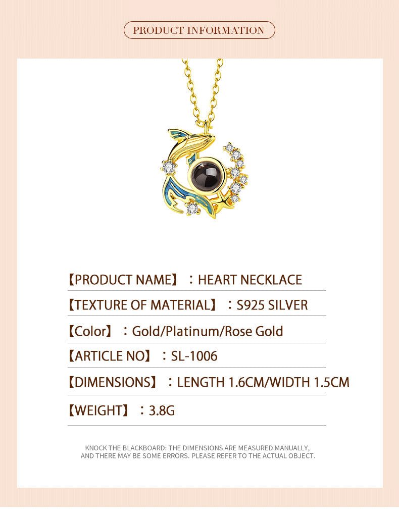 Photo projection whale floor necklace