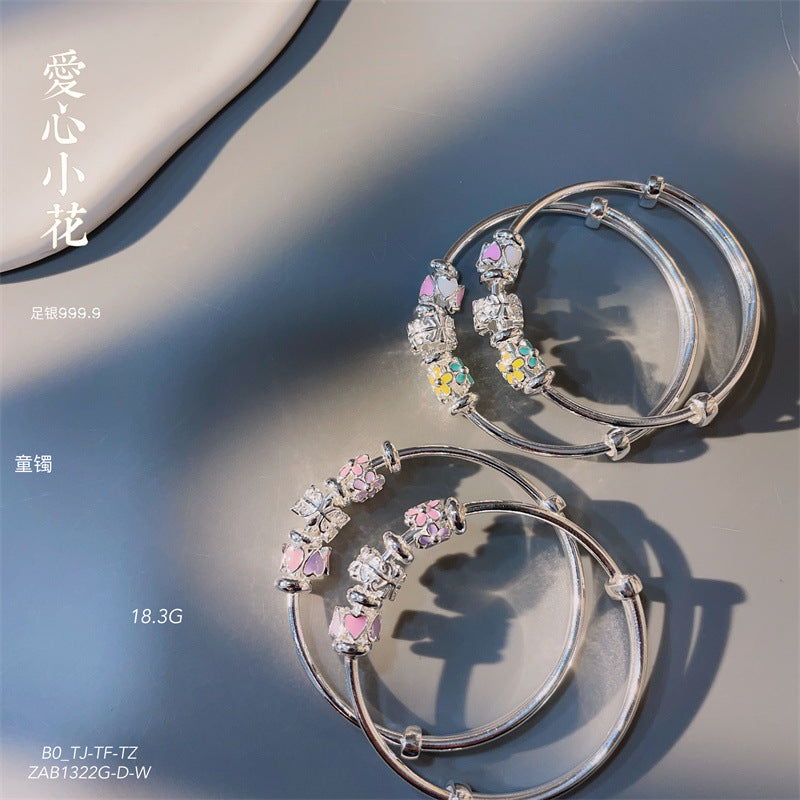China A pair of sterling silver heart circle bracelets for children - jewelryweilin