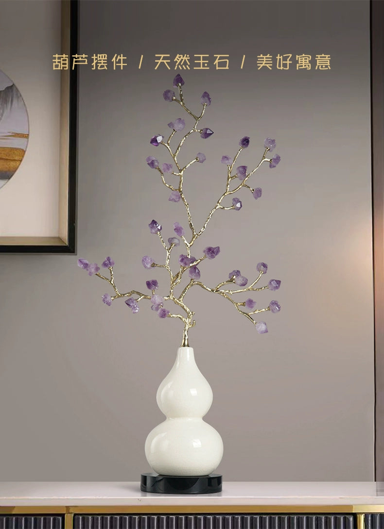 Adornos para muebles de calabaza de cerámica con grietas de hielo y árbol de amatista natural de estilo chino.
