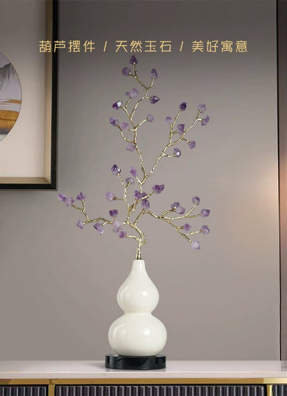 Adornos para muebles de calabaza de cerámica con grietas de hielo y árbol de amatista natural de estilo chino.