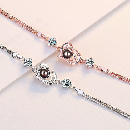 Photo projection zircon heart shape bracelet