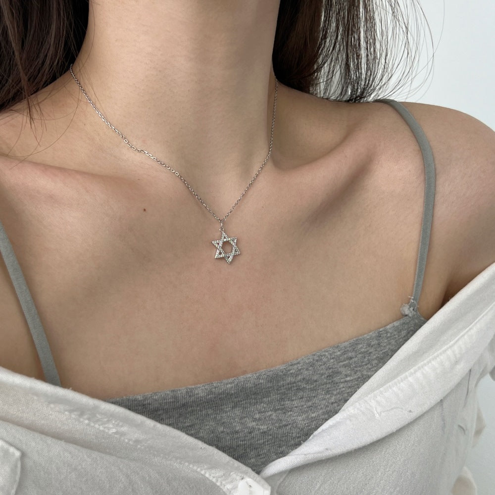 Fashionable and exquisite personality zircon six-pointed star pendant necklace - jewelryweilin