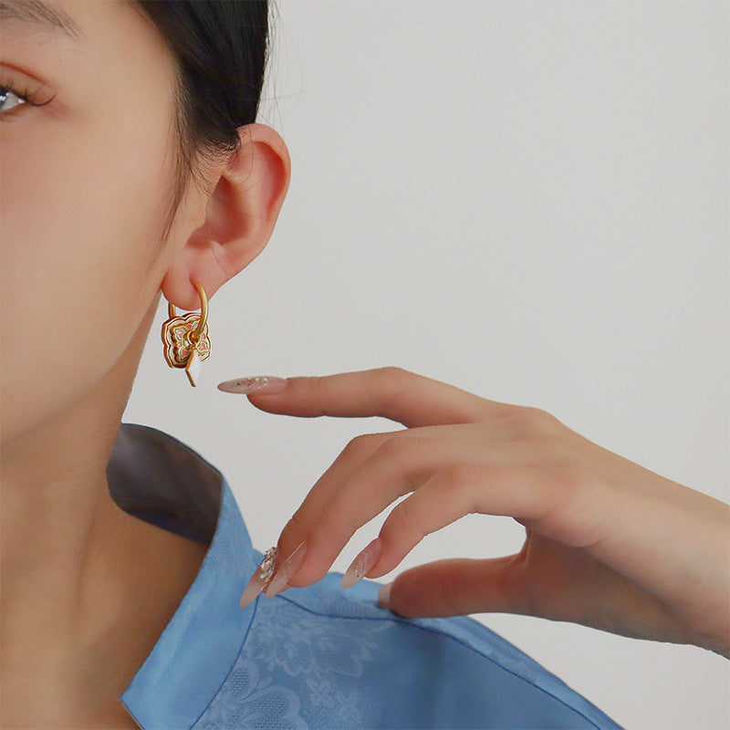 Oriental antique colored enamel earrings - jewelryweilin