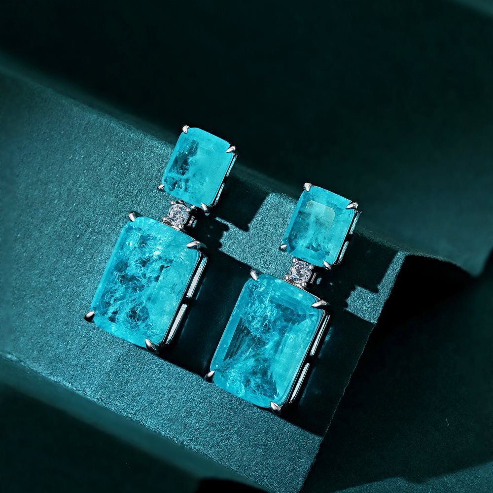 High-end clear blue earrings - jewelryweilin