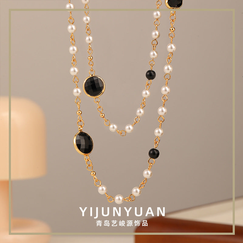 High-end retro simple pearl stacking necklace - jewelryweilin