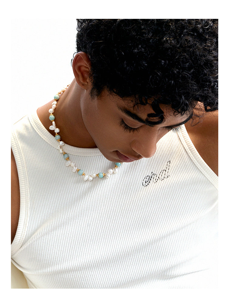 Natural stone pearl hip-hop necklace