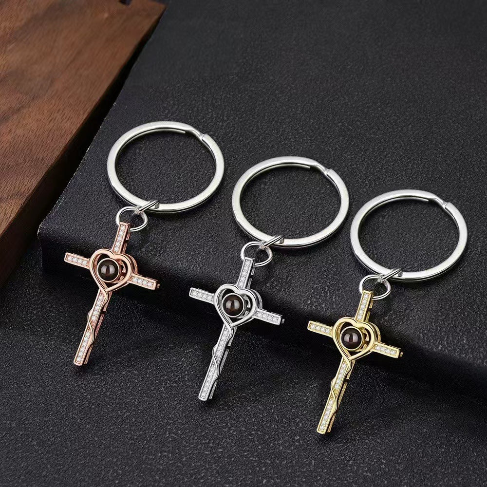 Photo Projection Heart Cross Necklace