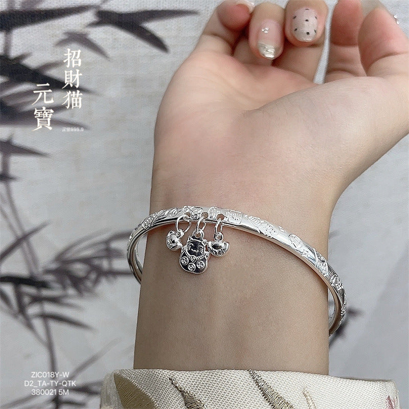 China Sterling silver new Chinese style ingot open bracelet - jewelryweilin