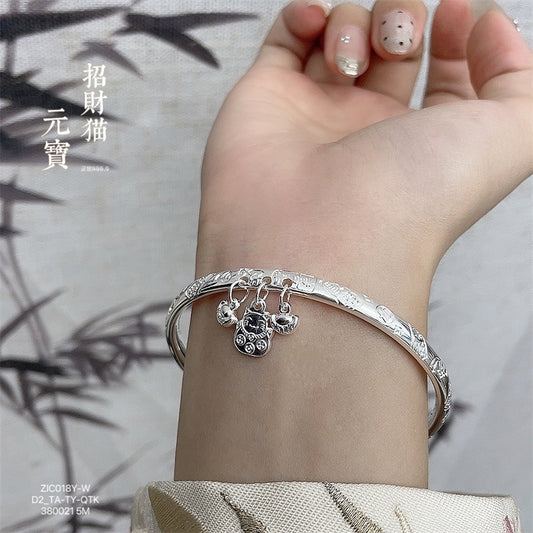 China Sterling silver new Chinese style ingot open bracelet - jewelryweilin