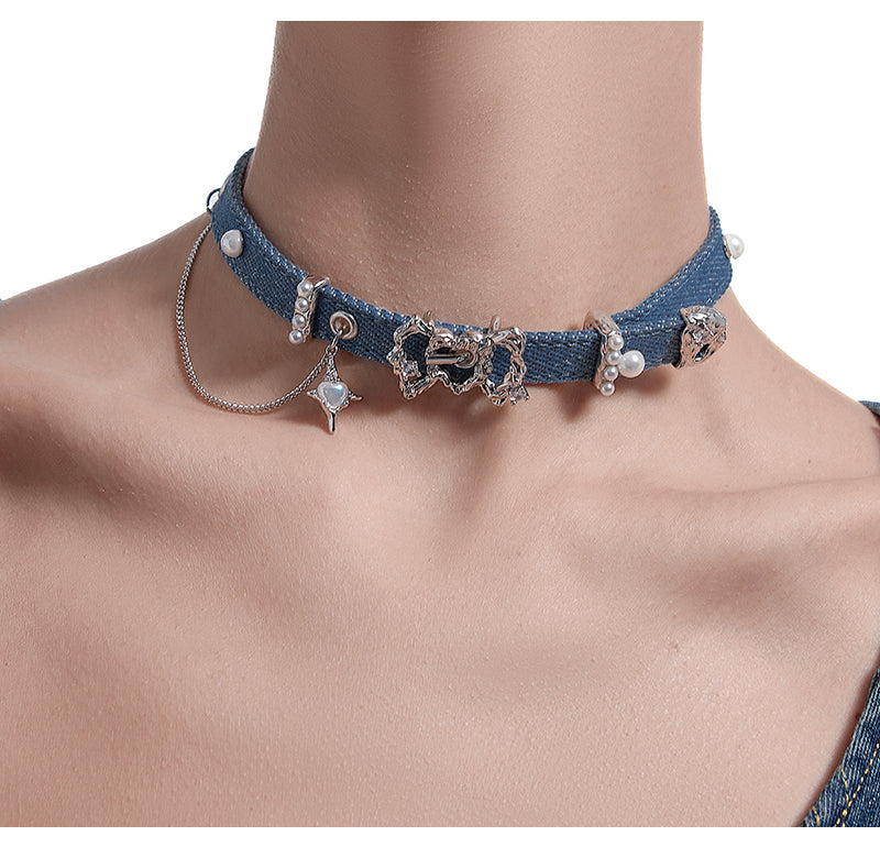 Choker Heart-shaped Denim Collar Chain Necklaces
