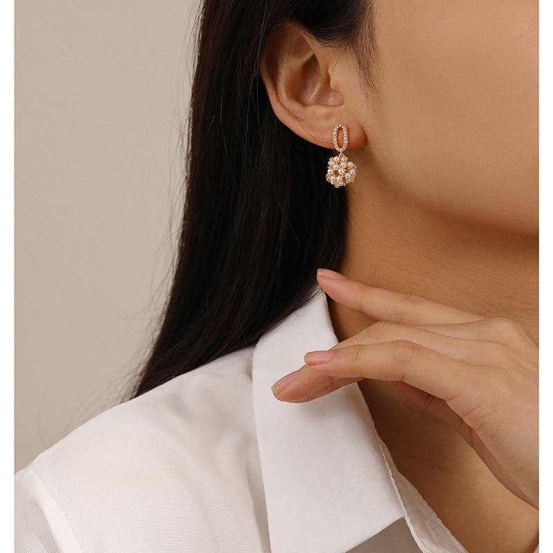 Noble and elegant vintage pearl zircon earrings - jewelryweilin