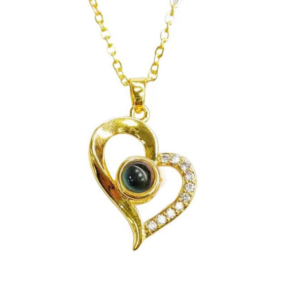 Photo projection zircon heart necklace