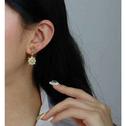 High-end Chinese ancient style four-leaf clover pearl earrings - jewelryweilin