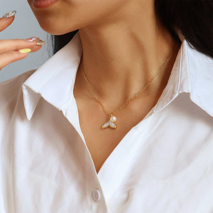 Niche design fishtail freshwater pearl mother-of-pearl necklace for women - jewelryweilin