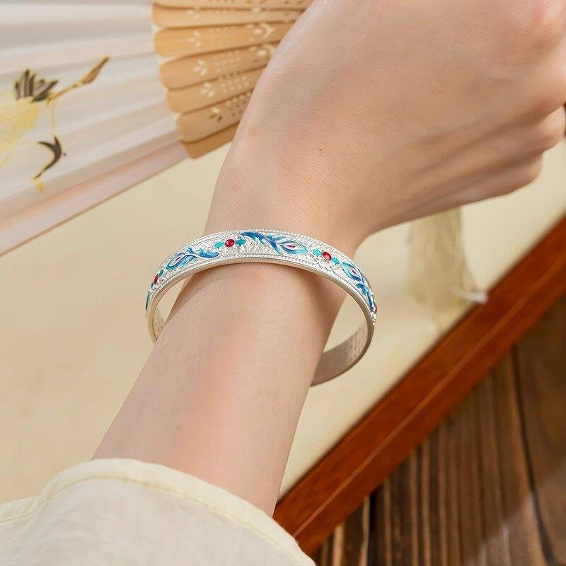New Chinese style ancient heart sutra phoenix enamel bracelet