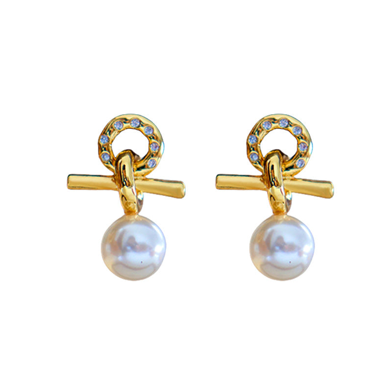 Elegant Vintage Zircon Freshwater Pearl Earrings - jewelryweilin