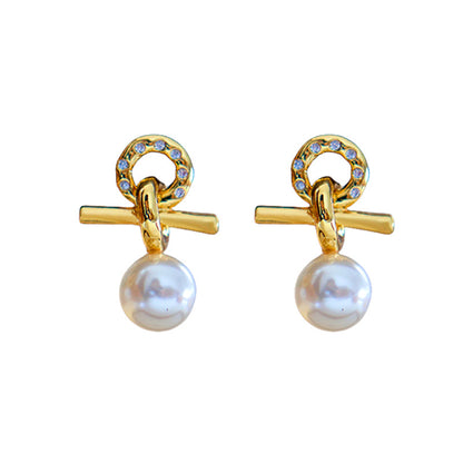 Elegant Vintage Zircon Freshwater Pearl Earrings - jewelryweilin