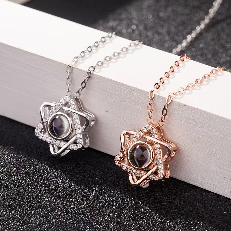 Photo projection six-pointed star necklace