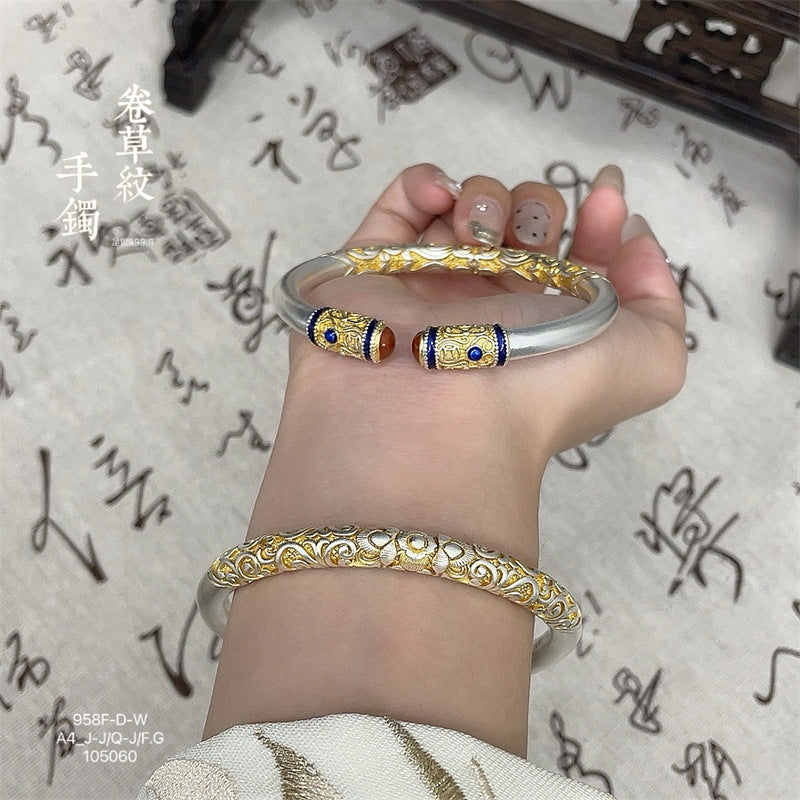 New Chinese style curly grass pattern open bracelet