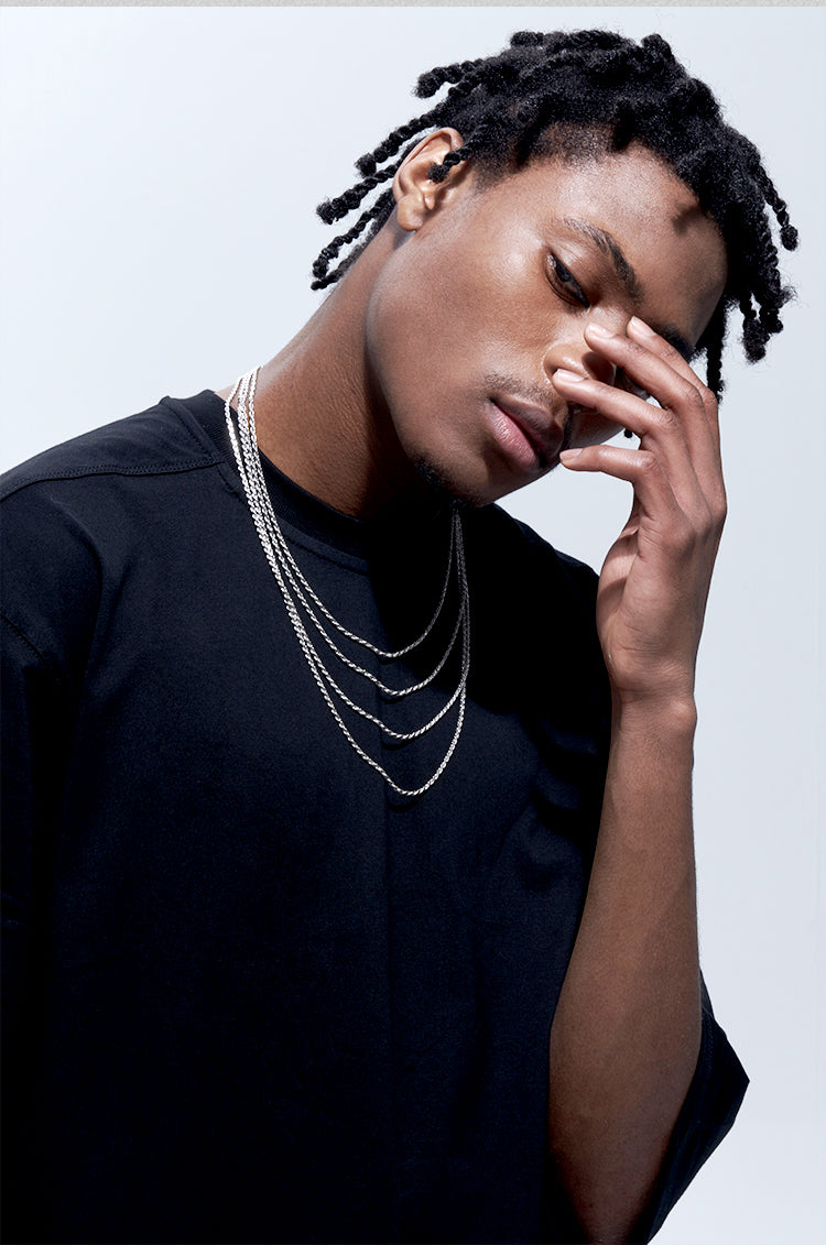 White platinum twisted hemp rope hip-hop necklace